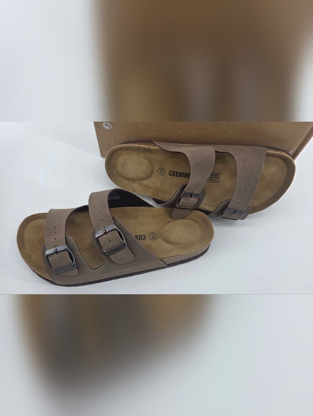 CUSHIONAIRE Lane Cork Footbed Double Buckle Slide Sandals Brown–Women's Size 10W - Picture 9 of 17